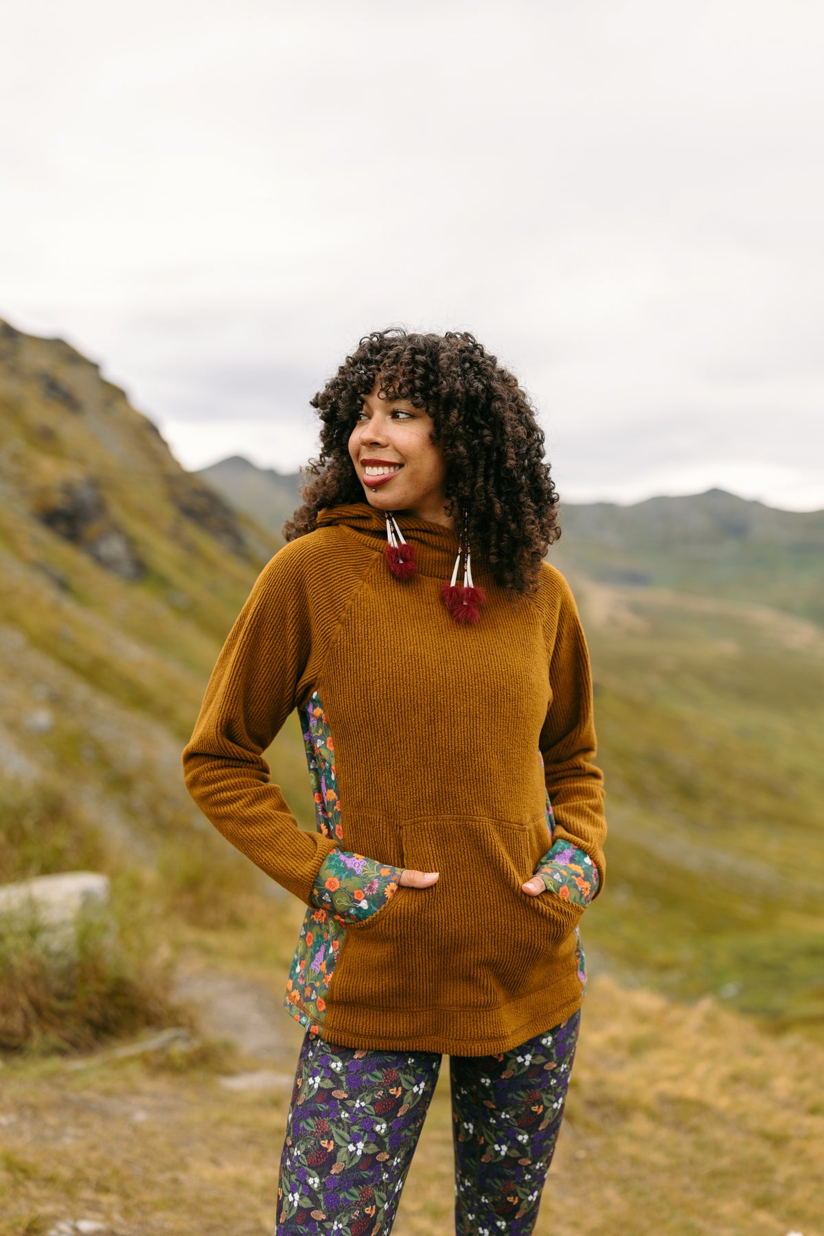 Climb on Fleece Hoodie in Nutmeg brown, front view