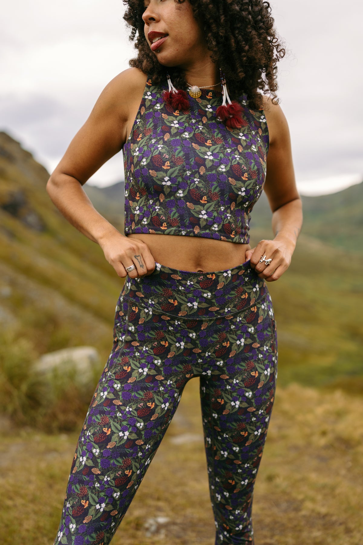 Push On Reversible Croptop in Nightcap/Truffle print, front