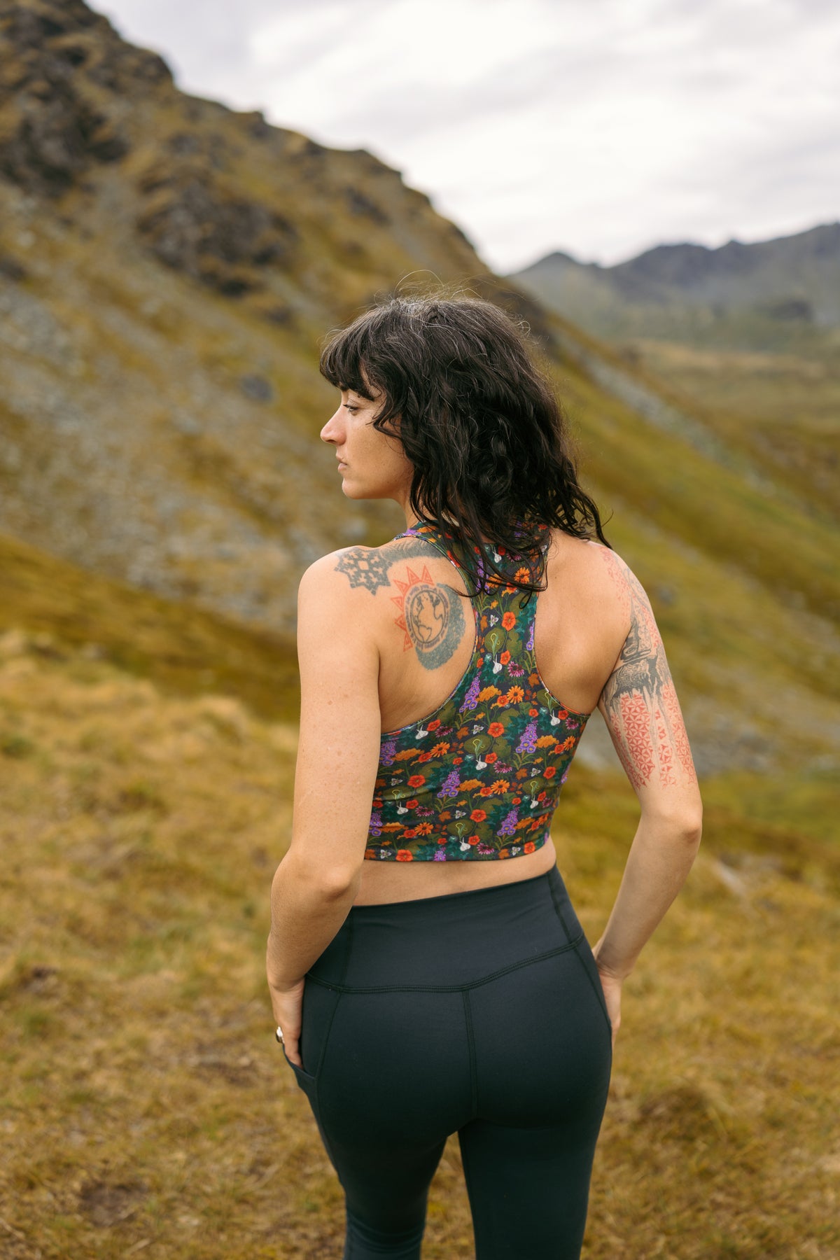 Commit Reversible Croptop in Trailmix/Down to Earth Print, back detail view